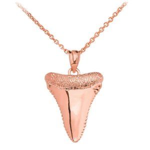 10k Solid Rose Gold Shark Tooth Pendant Necklace